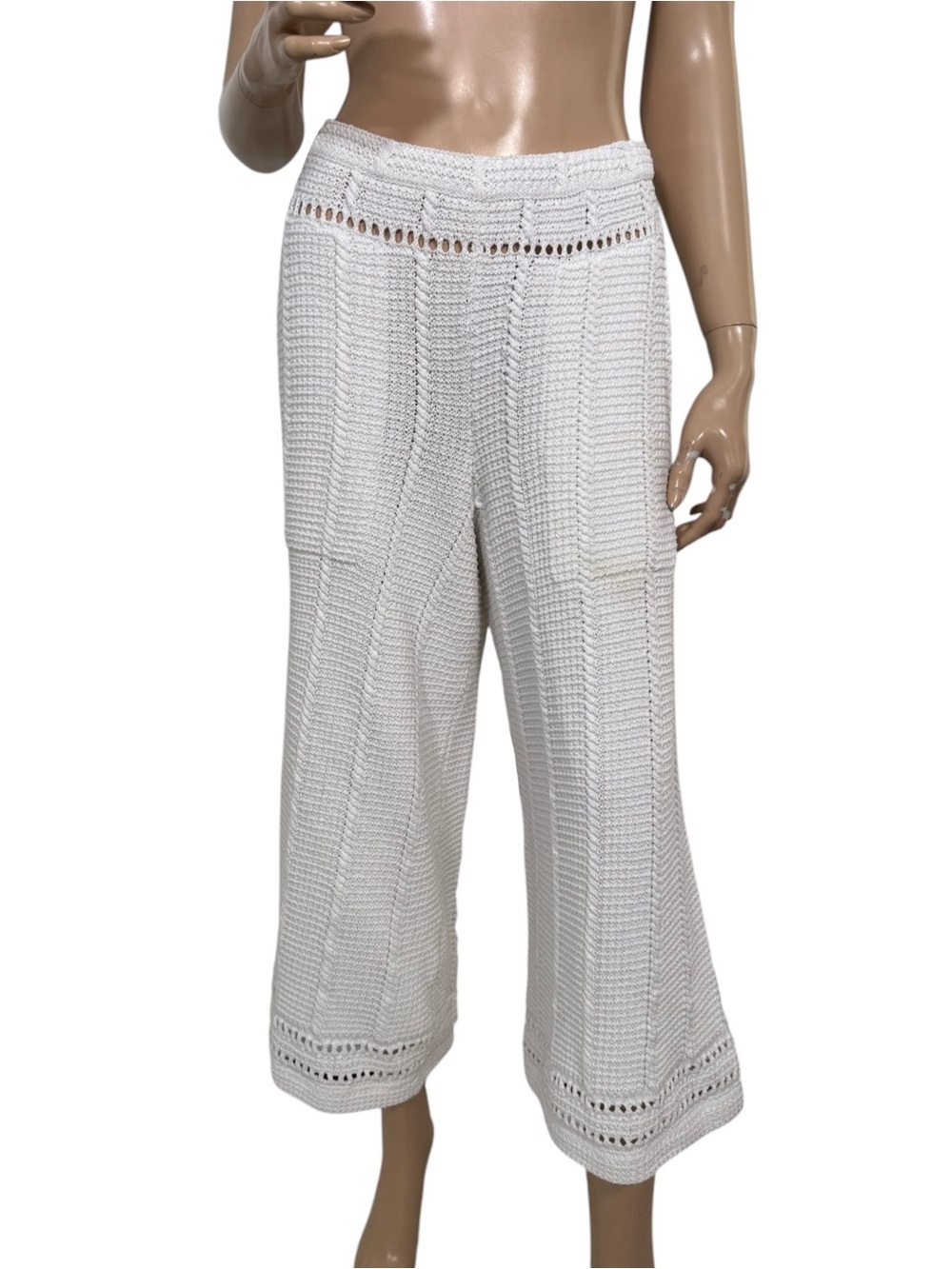 Free People FP Beach Stanza Fauxchet Crochet Wide Leg Pants White Mediun - Picture 13 of 13